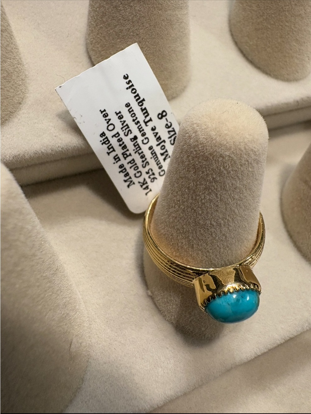 Gold Over Silver Turquoise Cabochon Ring - Size 8